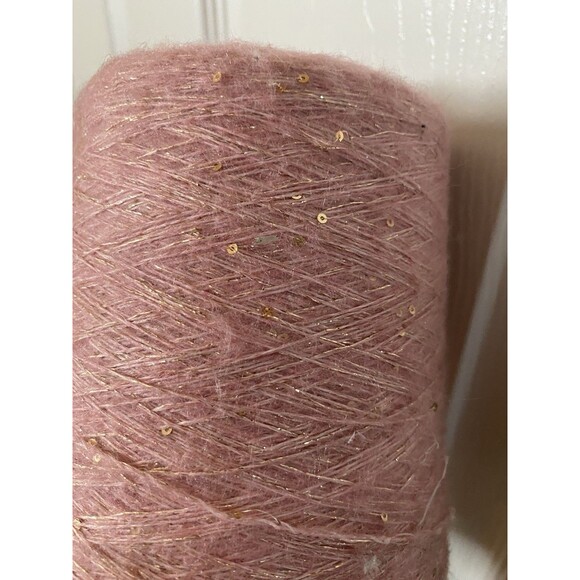 Fancy Soft Cone Yarn Pink Mohair Gold Sequin Glitter 430g #392 - Picture 2 of 5